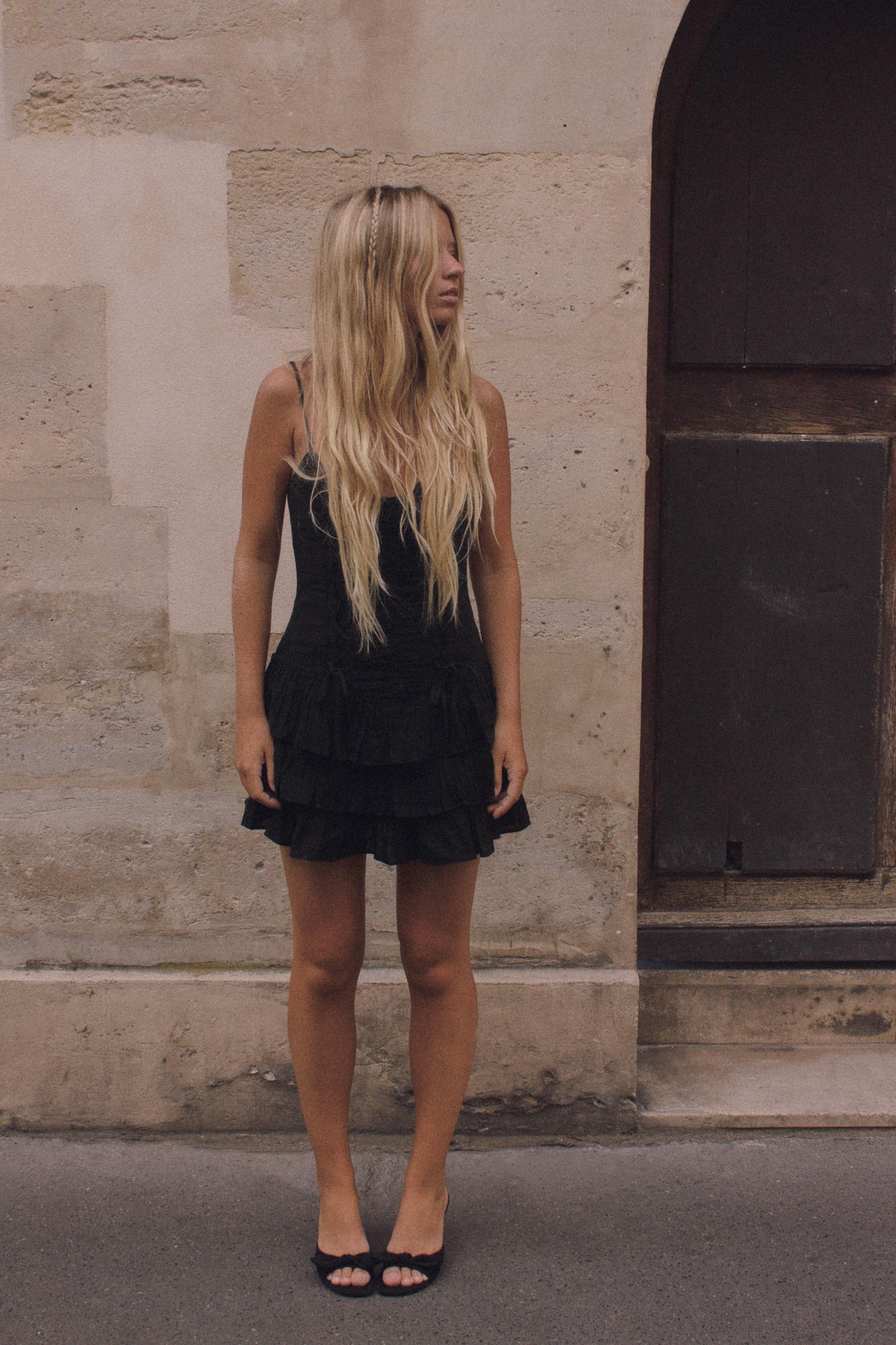 LACE-UP RUFFLE MINI DRESS